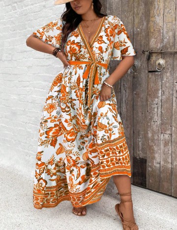Rochie lunga SHEIN CURVE, portocaliu/alb