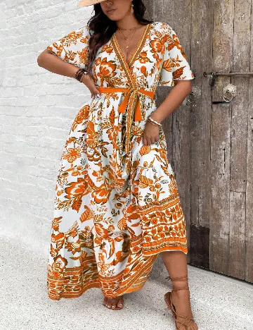 Rochie lunga SHEIN CURVE, portocaliu/alb