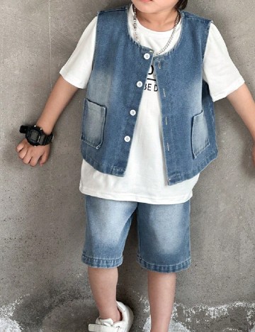 Compleu Shein Kids, albastru/alb