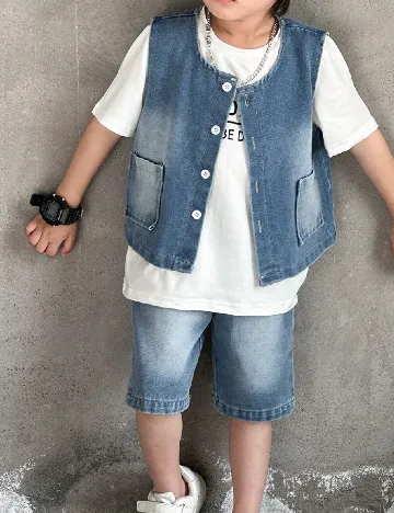 Compleu Shein Kids, albastru/alb