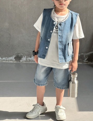 Compleu Shein Kids, albastru/alb