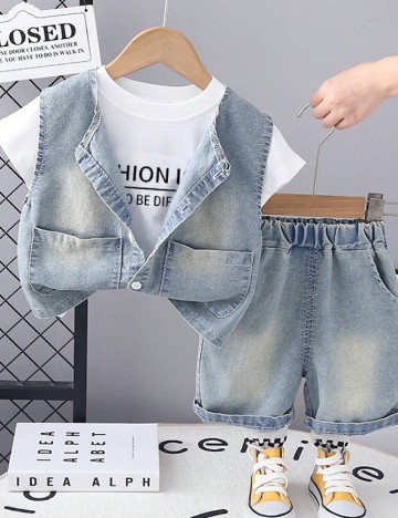 Compleu Shein Kids, albastru/alb
