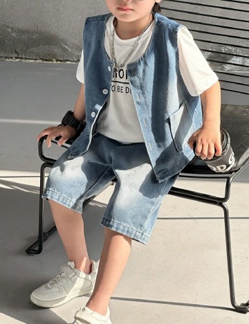 Compleu Shein Kids, albastru/alb