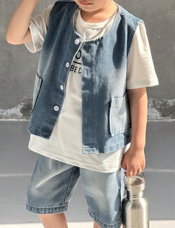 Compleu Shein Kids, albastru/alb