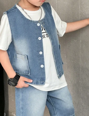 Compleu Shein Kids, albastru/alb