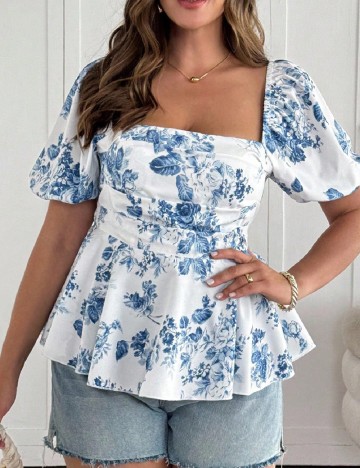 Bluza SHEIN CURVE, alb/albastru