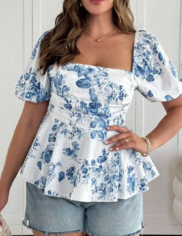 Bluza SHEIN CURVE, alb/albastru