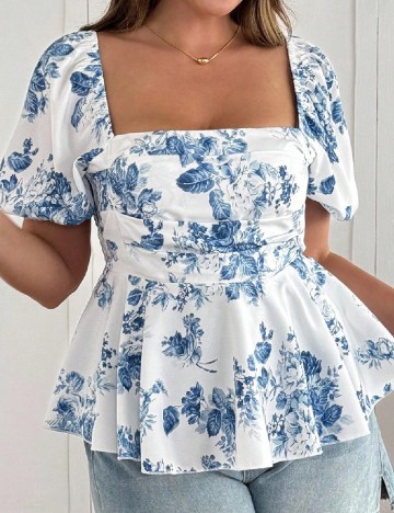 Bluza SHEIN CURVE, alb/albastru