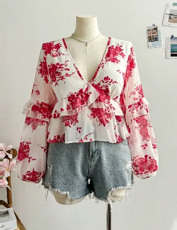 Bluza SHEIN CURVE, alb/roz