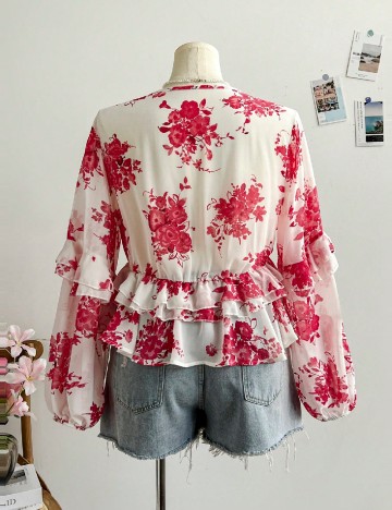 Bluza SHEIN CURVE, alb/roz