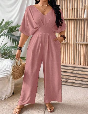Salopeta SHEIN CURVE, roz pudra