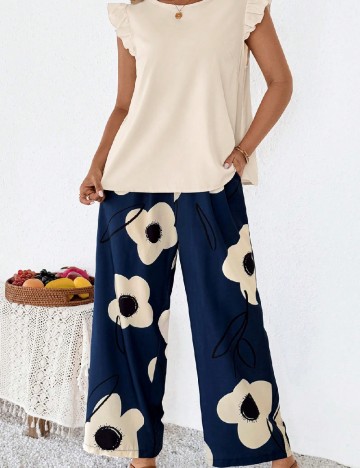 Compleu SHEIN CURVE, crem/albastru