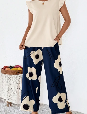 Compleu SHEIN CURVE, crem/albastru