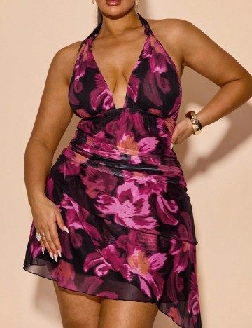 Rochie scurta SHEIN CURVE, negru/roz