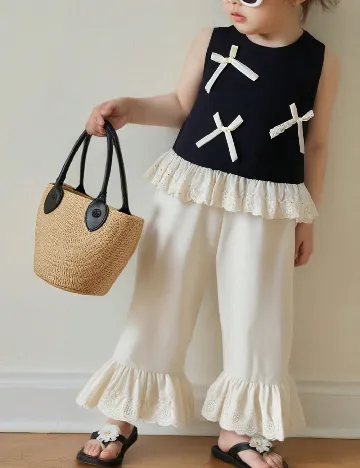 Compleu Shein Kids, negru/crem