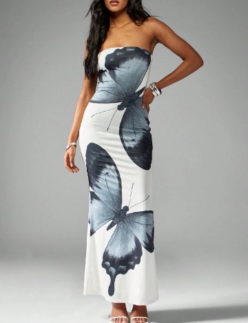 Rochie lunga Missguided, alb/gri