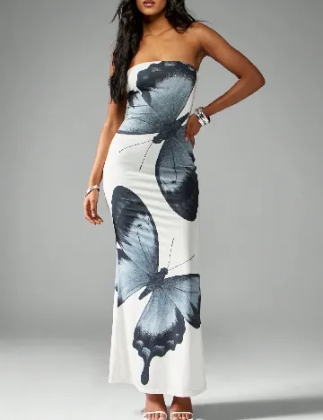 Rochie lunga Missguided, alb/gri