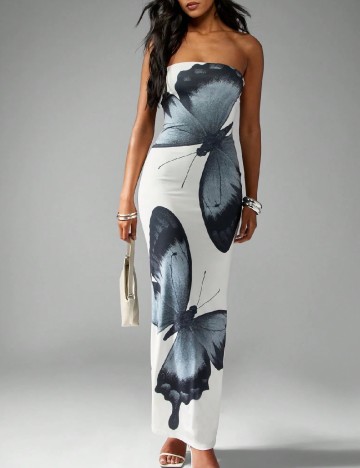 Rochie lunga Missguided, alb/gri