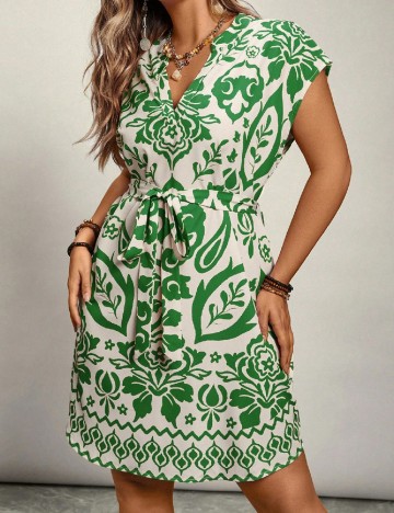 Rochie scurta SHEIN CURVE, alb/verde