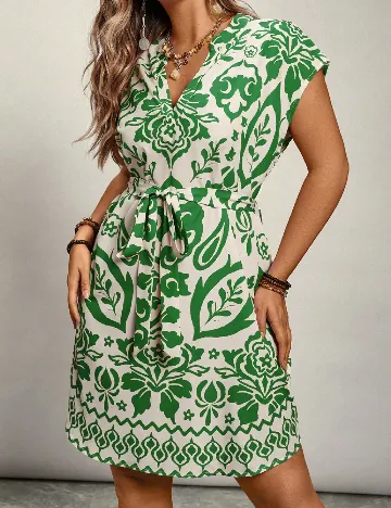 Rochie scurta SHEIN CURVE, alb/verde