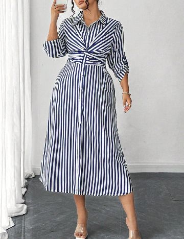 Rochie medie SHEIN CURVE, alb/albastru