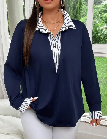 Bluza SHEIN CURVE, bleumarin/alb