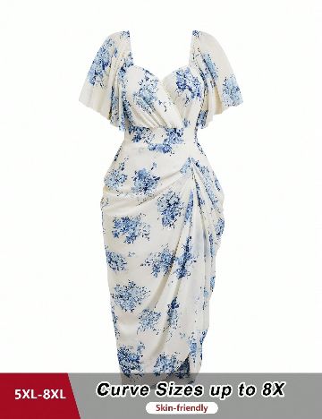 Rochie lunga SHEIN CURVE, alb/albastru