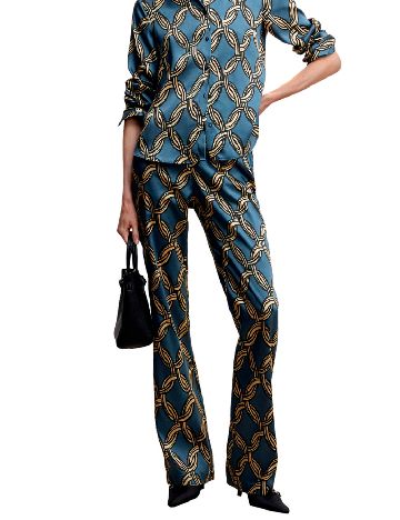 Pantaloni Mango, albastru/crem