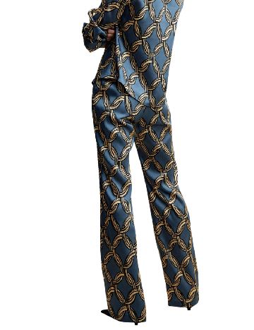 Pantaloni Mango, albastru/crem