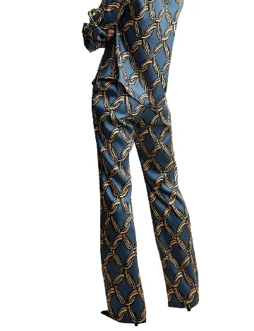 Pantaloni Mango, albastru/crem