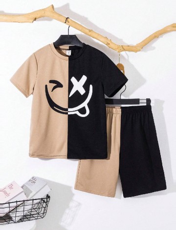 Compleu Shein Kids, negru/maro