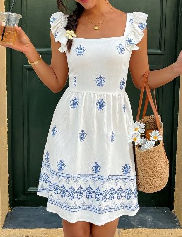 Rochie scurta SHEIN, albastru/alb