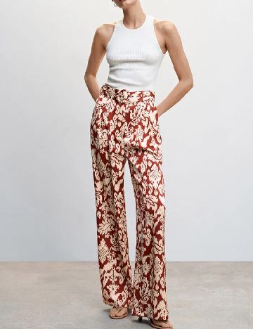 Pantaloni Mango, maro/crem