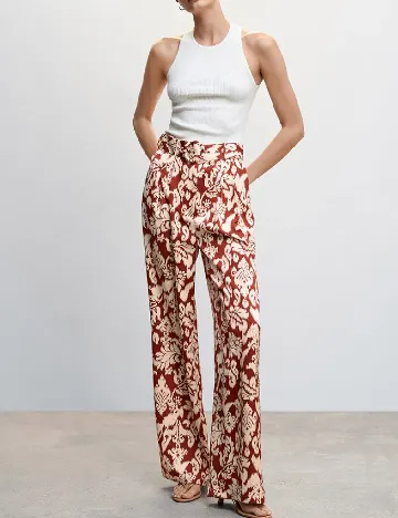 Pantaloni Mango, maro/crem