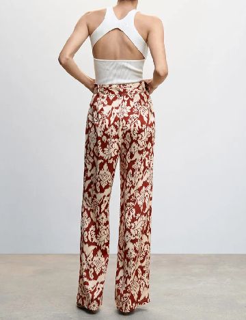 Pantaloni Mango, maro/crem