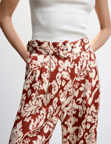 Pantaloni Mango, maro/crem