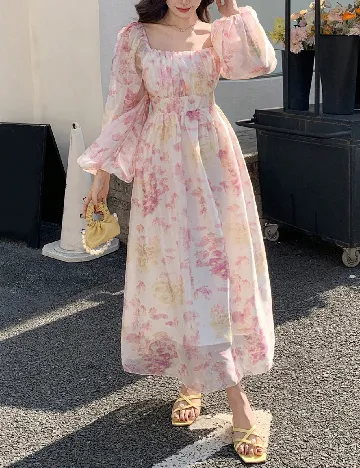 Rochie medie Dazy, alb/roz