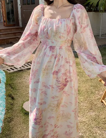 Rochie medie Dazy, alb/roz