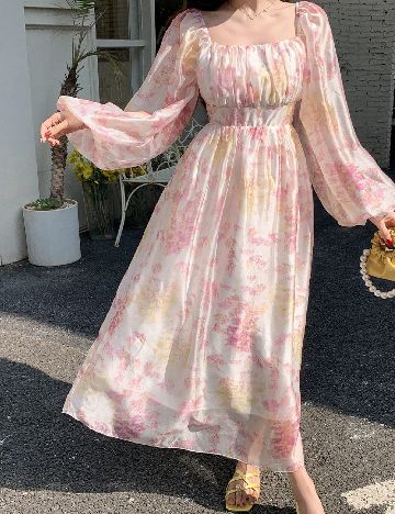 Rochie medie Dazy, alb/roz