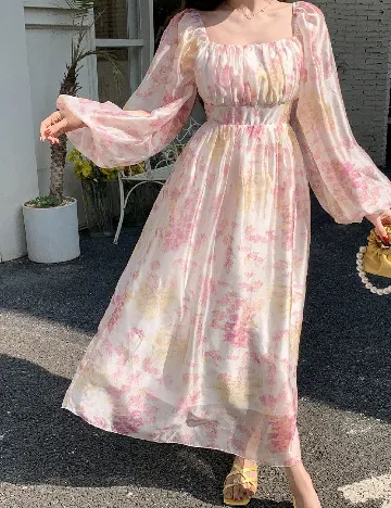Rochie medie Dazy, alb/roz