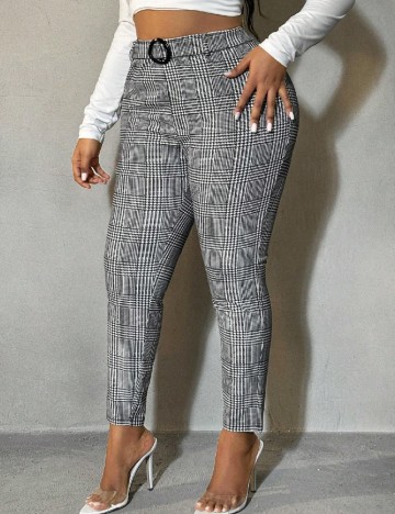 Pantaloni SHEIN CURVE, alb/negru