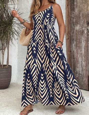 Rochie lunga SHEIN CURVE, bleumarin/crem