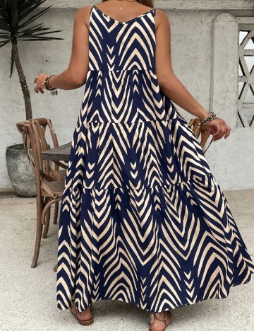 Rochie lunga SHEIN CURVE, bleumarin/crem
