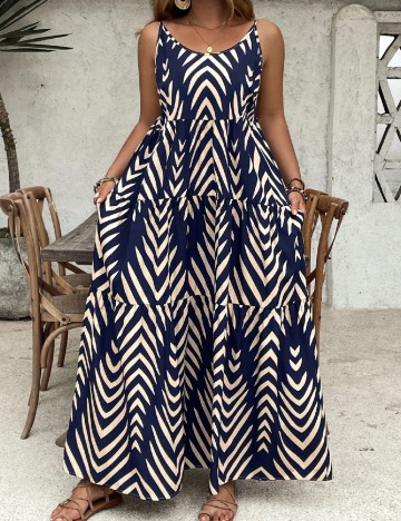 Rochie lunga SHEIN CURVE, bleumarin/crem