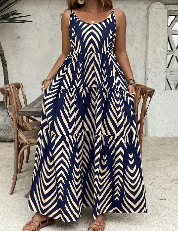 Rochie lunga SHEIN CURVE, bleumarin/crem