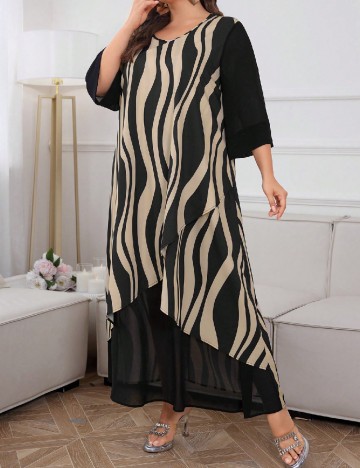 Rochie lunga SHEIN CURVE, negru/crem