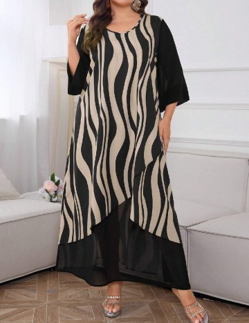 Rochie lunga SHEIN CURVE, negru/crem