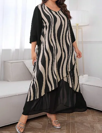 Rochie lunga SHEIN CURVE, negru/crem