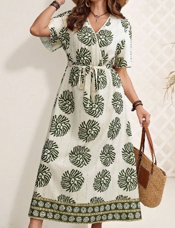 Rochie lunga Emery Rose Curve, crem/verde