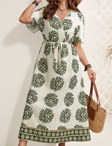 Rochie lunga Emery Rose Curve, crem/verde